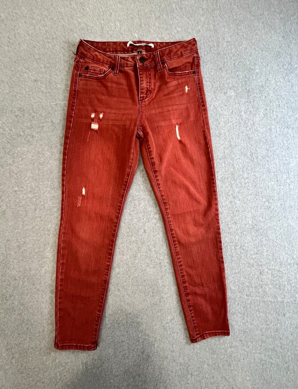 Celebrity Pink Womens Red Mid Rise Ankle Skinny Jeans Stretch Distressed 5/27